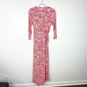 Boden Red White Floral Paisley Print Maxi Wrap Dress Size 6